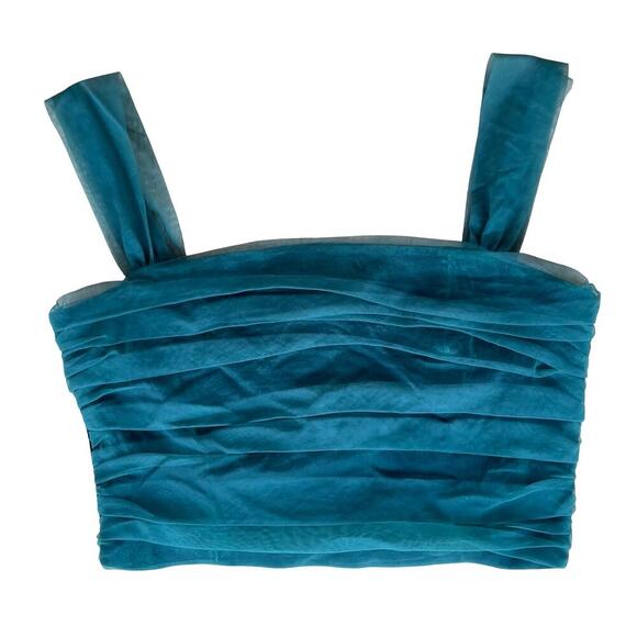 O.P.T One Pretty Time Emerald Green Ruched Organza Crop Top - Size Large - Picture 2 of 10